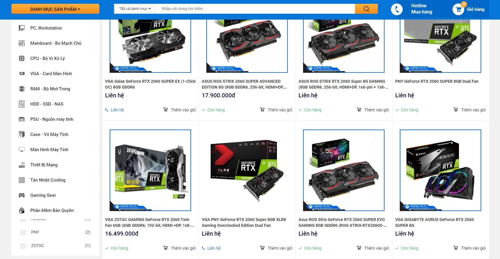 Hoàng Hà có nhiều loại VGA 2060 / super để phục vụ khách hàng