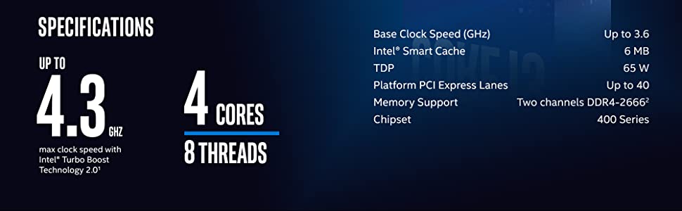 CPU Intel Core i3 10100 (3.6GHz turbo up to 4.3GHz, 4 nhân 8 luồng, 6MB Cache)
