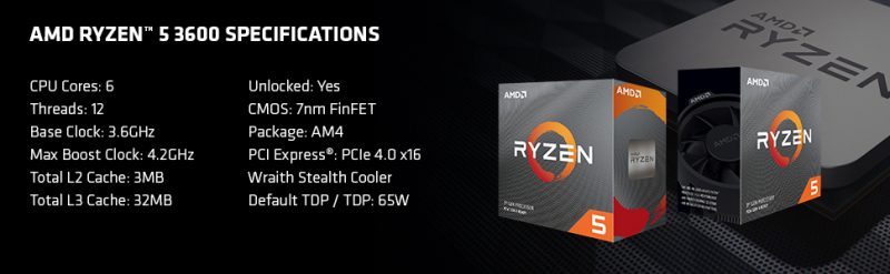 CPU AMD RYZEN 5 3600 ( 3.6GHz - 4.2GHz/6 nhân 12 luồng/32MB Cache/ Socket AM4)