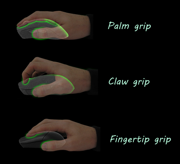 3 kiểu cầm chuột cơ bản: Palm, Claw và Fingertip