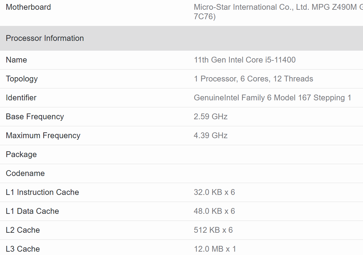 Intel Core i5 11400 Lộ Điểm Benchmark