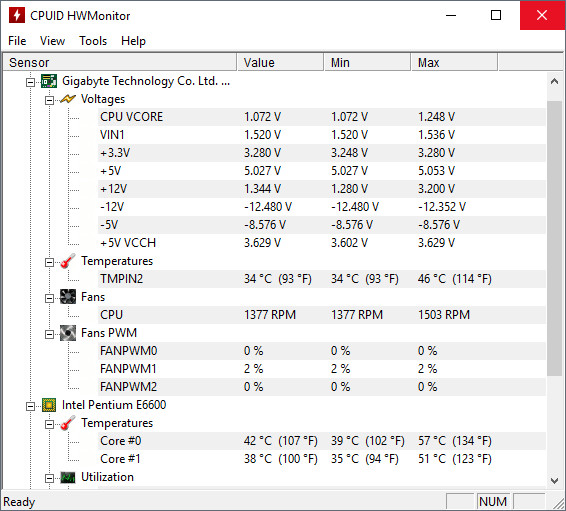 Phần mềm HWMonitor theo dõi nhiệt độ CPU cho máy tính