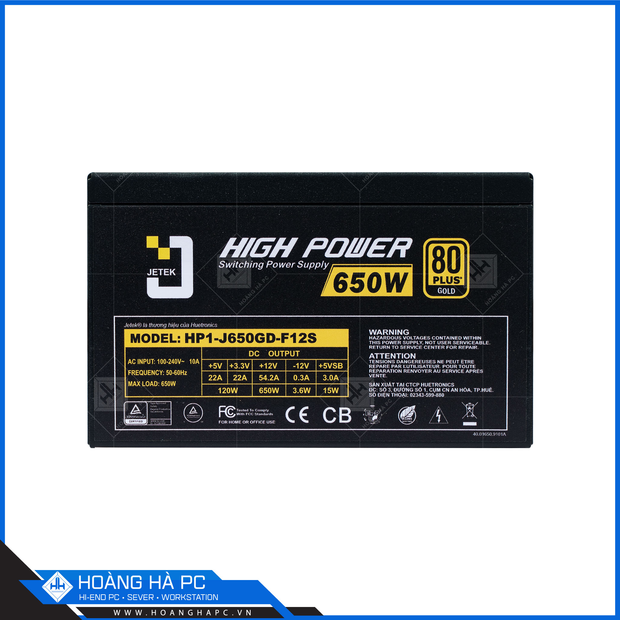 Nguồn Jetek Highpower 650W (80 Plus Gold/Non Modular)